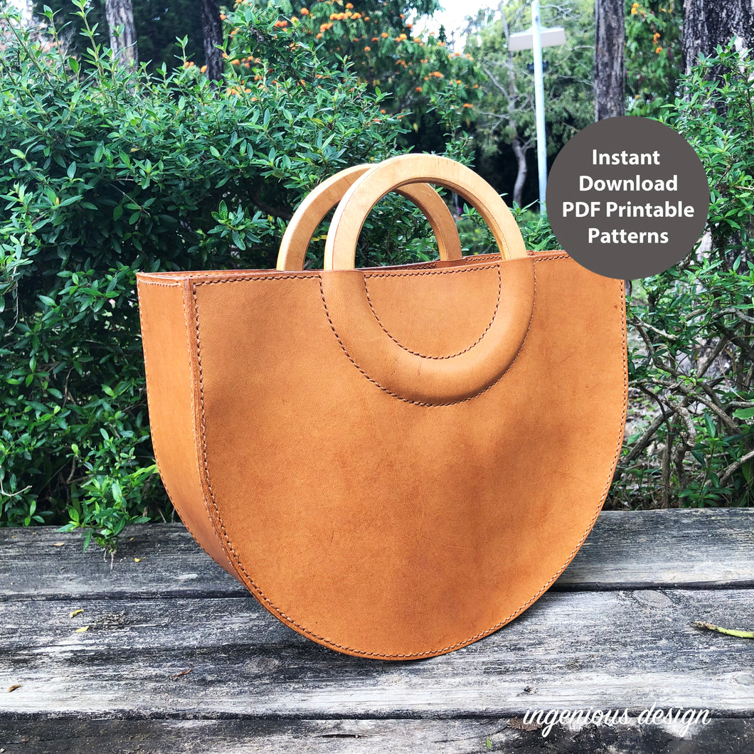 L01-0005 Crossbody Leather Bag with a Wooden Handle PDF Paper Pattern